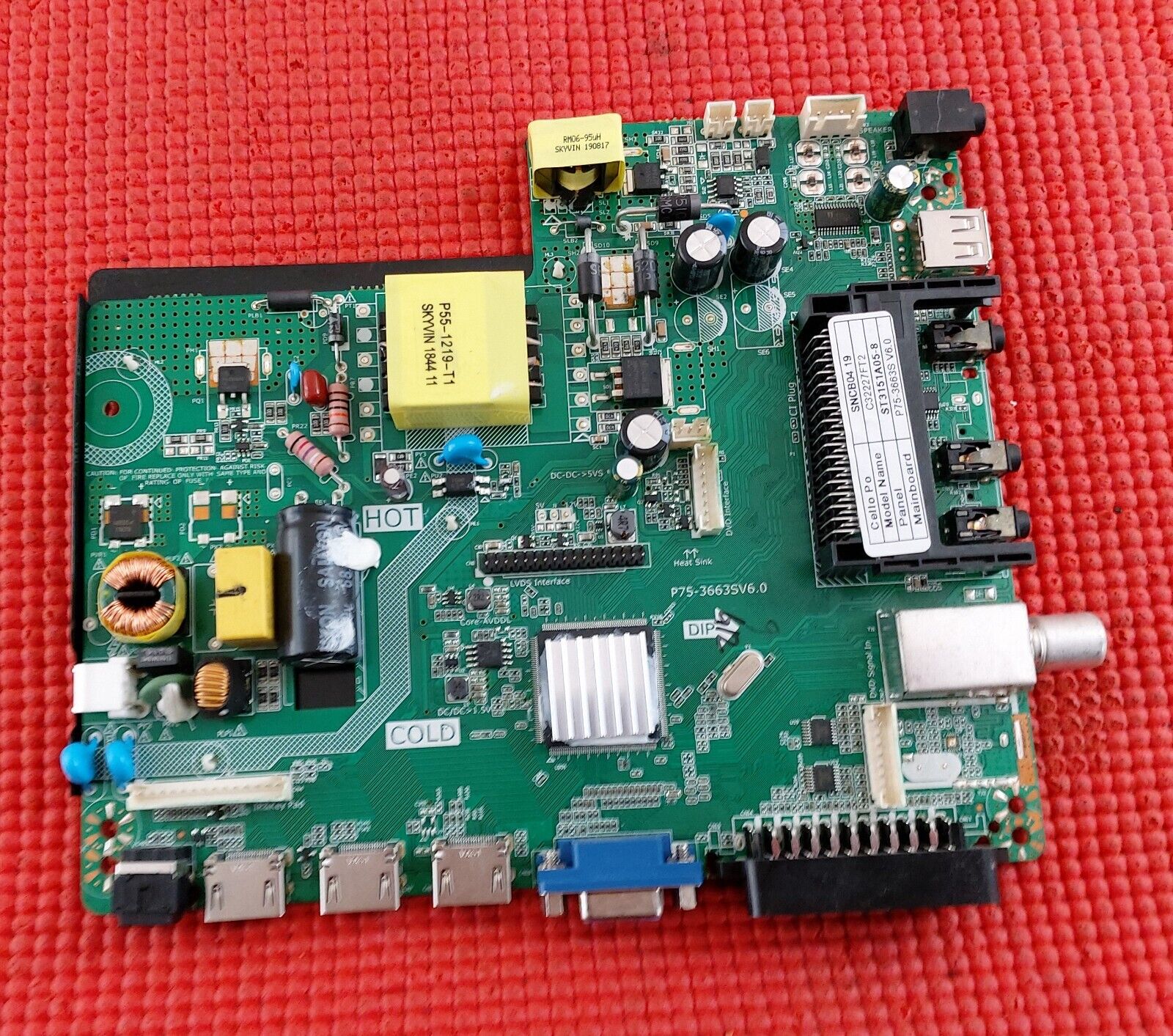 MAIN BOARD FOR CELLO SNCB04 19 C32227FT2 V7 TV P75-3663SV6.0 SCREEN ST3151A05-8